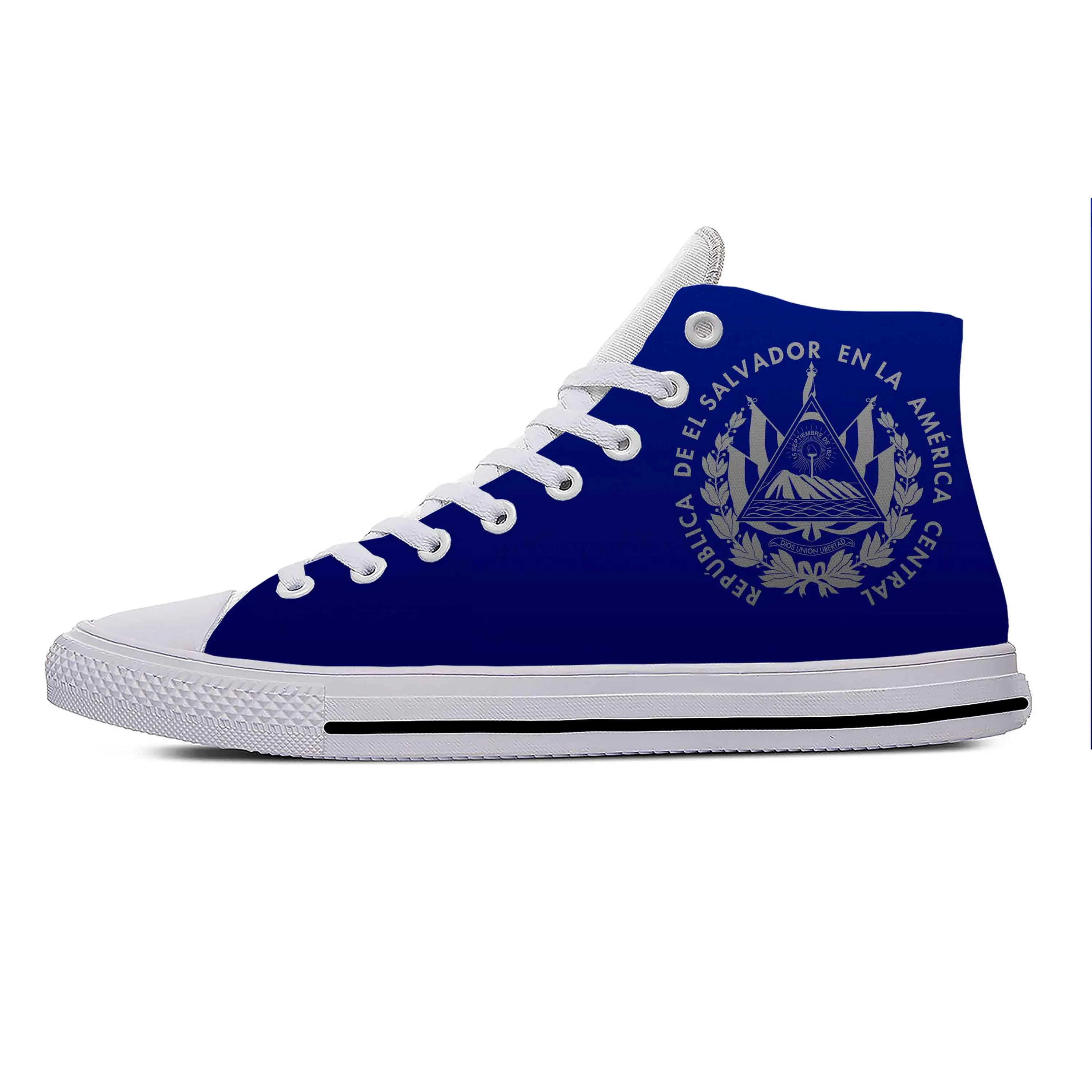 

El Salvador Salvadoran Flag Patriotic Pride Funny Casual Cloth Shoes High Top Lightweight Breathable 3D Print Men Women Sneakers