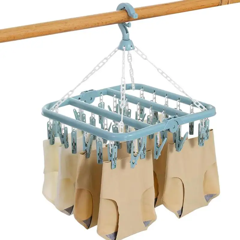 

Sock Dryer Swivel Clothes Drying Racks Clothes Clip Hangers Laundry Drying Rack Clothes Pegs With 32 Clips Foldable Stocking