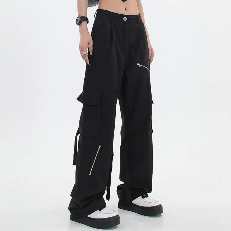 

Комбинезон на молнии для мужчин и женщин, повседневные Прямые брюки с несколькими карманами, свободные брюки с широкими штанинами, весна-ос...