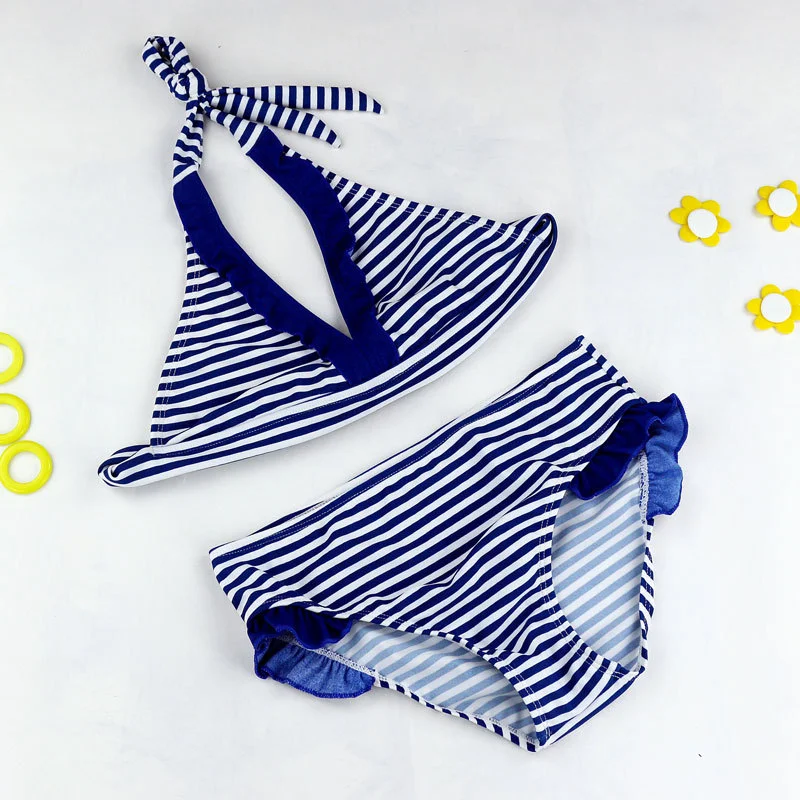 

2023 New Summer Girls Split Two-pieces Swimwear Girls Close-fitting Skinny High Elastic Striped Swimsuit, Children Stripe Bikini