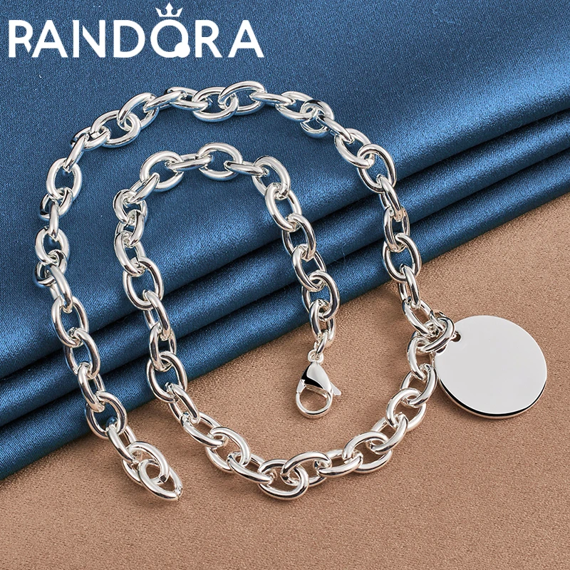 

RAIVDQRA 925 Silver Color 45cm Chain Round Tag Pendant Necklace For Man Women Wedding Party Fashion Jewelry Trend Accessories