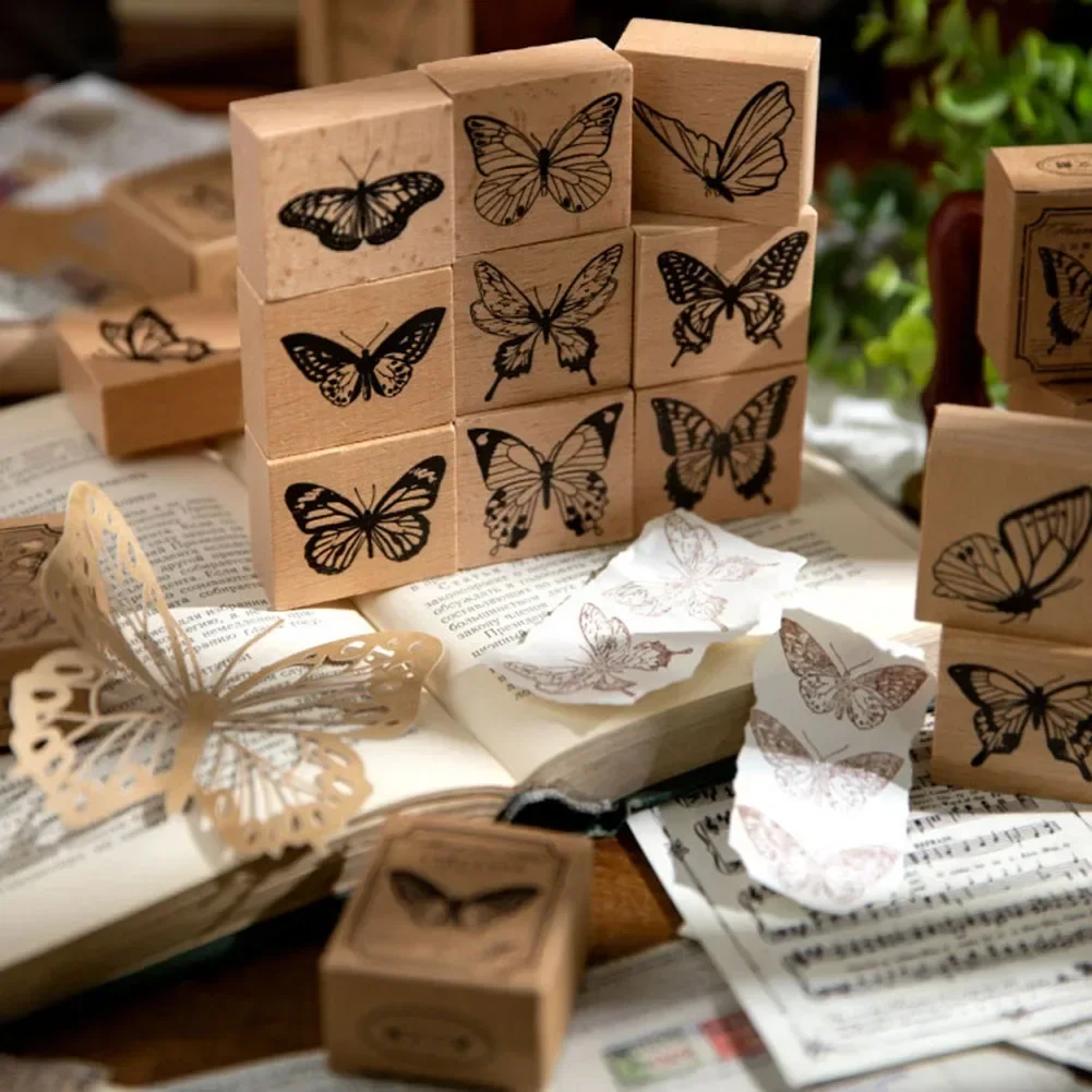 Деревянные резиновые штампы с узором бабочки для DIY Скрапбукинг поздравительные