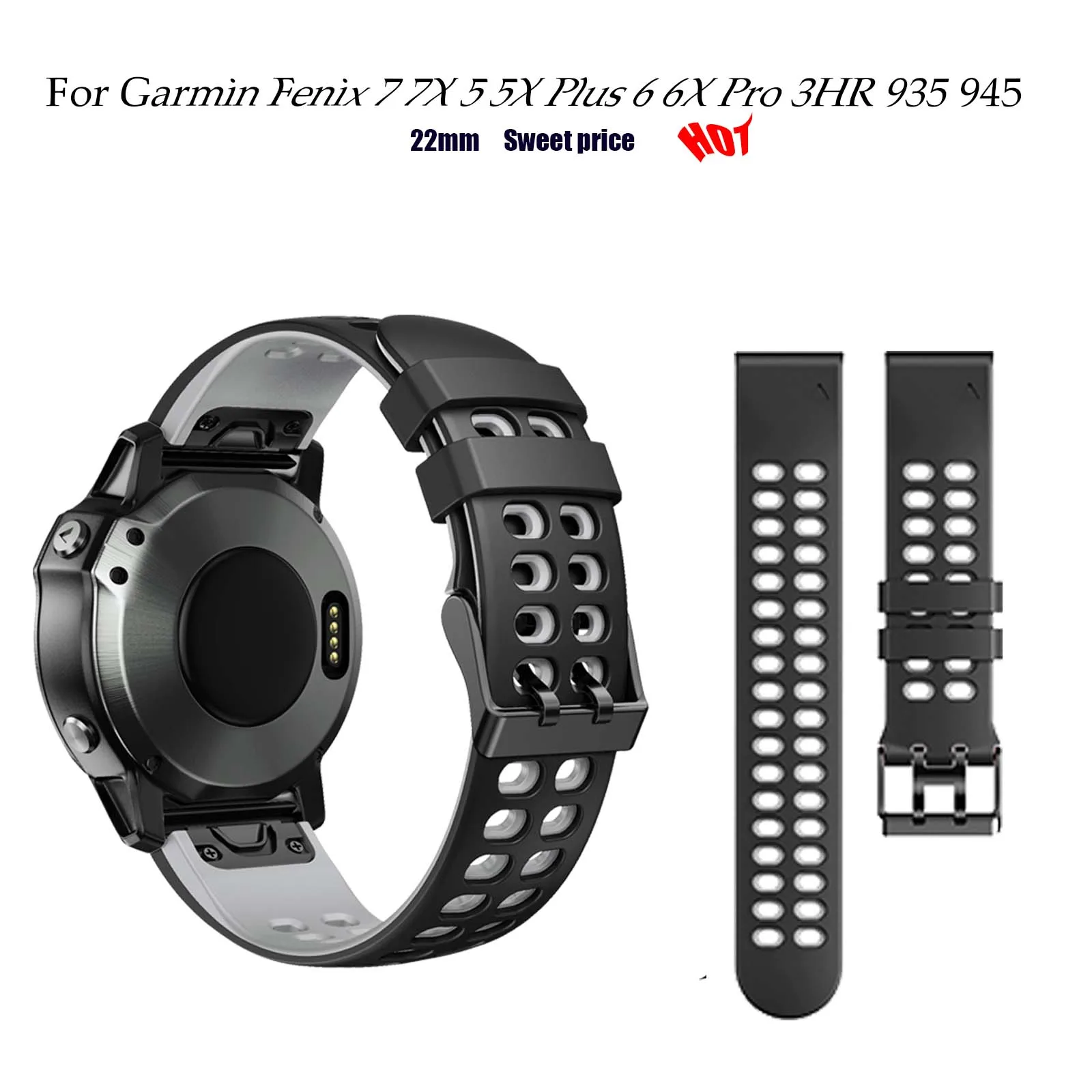 Силиконовый ремешок с отверстием для Garmin fenix5/5 PLUS/6/6 pro спортивный Forerunner 945/Instinct