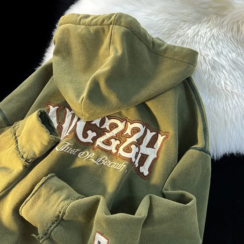 

Letter Embroidered Hoodies Women Patchwork Retro Oversized Loose zip up hoodie Y2k Casual Long Sleeve Hoodie Streetwear