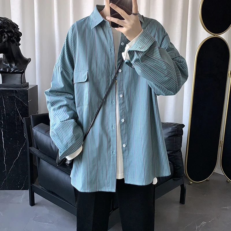 

Men Nice Spring Autumn Fashion Japan Style Striped Shirts Vintage Slim Fit Cotton Shirt Male Casual Loose Shirt Clothing