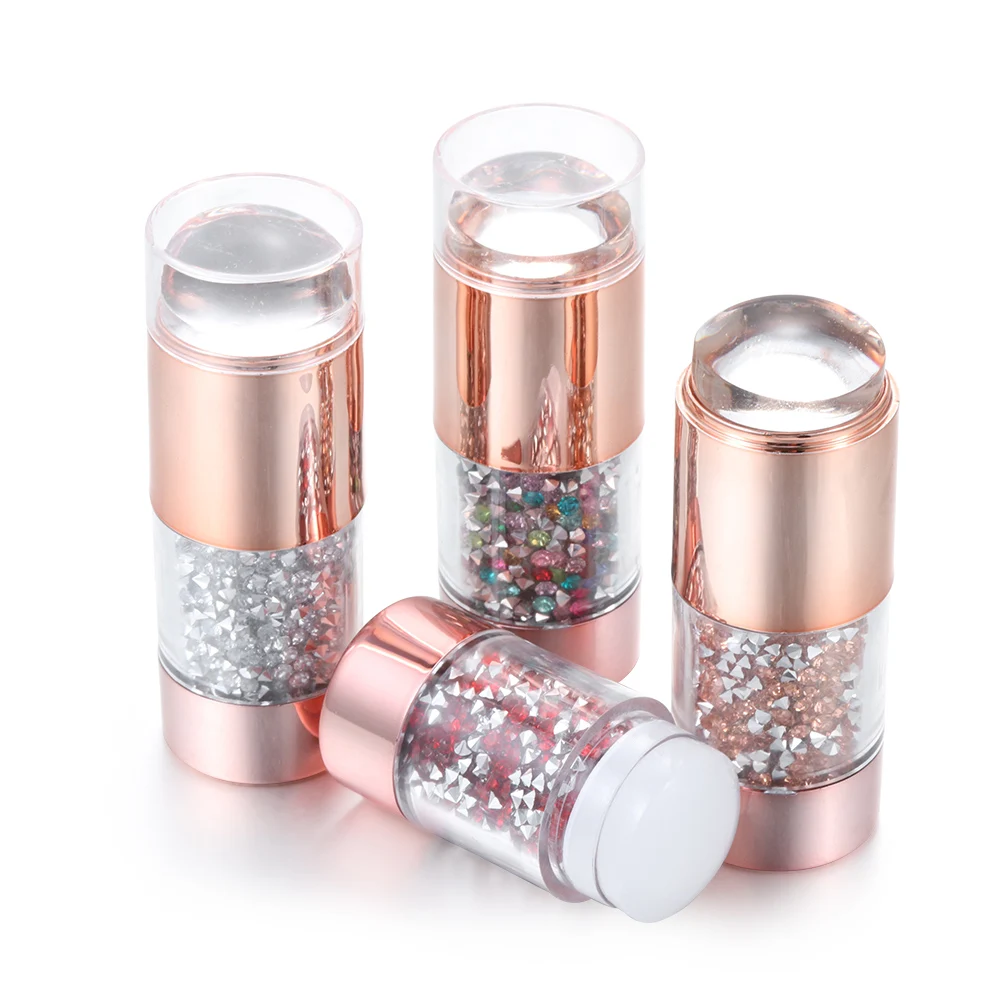 

New 3Pcs Double Head Silicone Nail Art Stamp With Cap Nail Stamping Plate Set Crystal Handle DIY Nail Design Image Stencil Tools