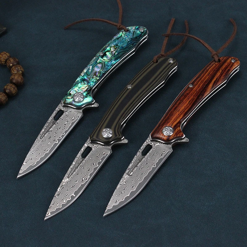 

New High Hardness Damascus folding Knife Outdoor hiking self defense fruit knives Survive gadget Multi Tool