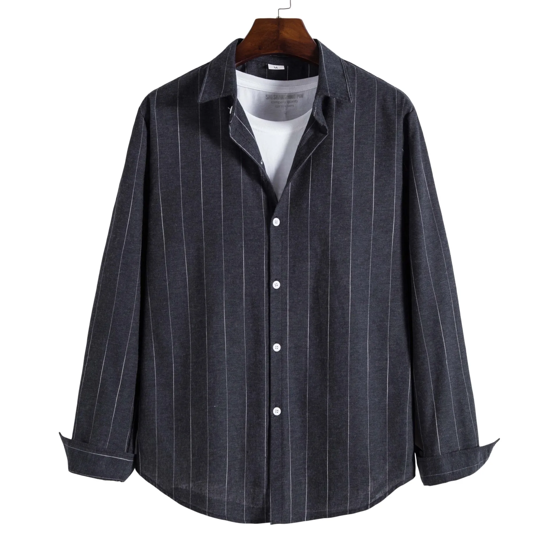 

Men's Striped Casual Button Up Shirts Fashion Streetwear Slim Fit Black White Long Sleeve Shirt Tops Camisas De Hombre