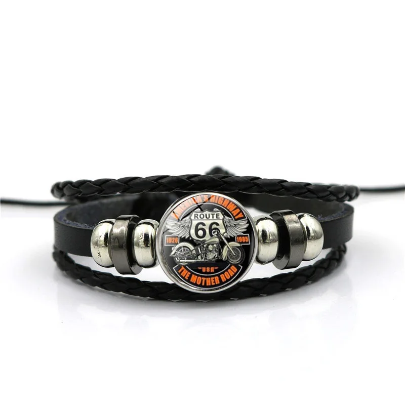 Классический американский Rota 66 купольный стеклянный кабошон с кнопкой кожаный