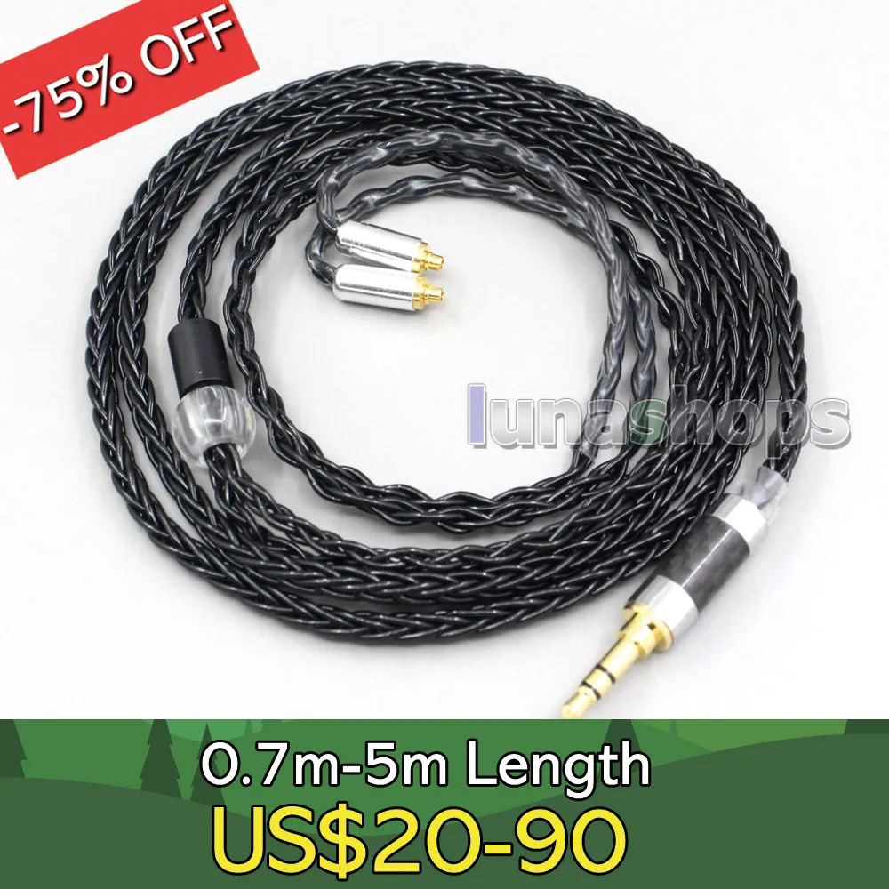 

3.5mm 2.5mm 4.4mm XLR 8 Core Silver Plated Black Earphone Cable For Shure se535 se846 Se425 Se315 Se215 MMCX LN006595