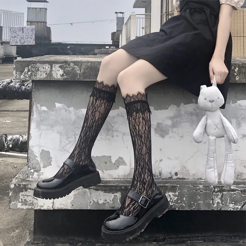 

Японские мягкие кружевные носки в стиле "Лолита", детские летние тонкие черные шелковые носки в студенческом стиле, детские носки в стиле "Ло...