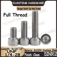 5pcs unf 14 28x516 2 din912 sus304 stainless steel hexagon socket knurled cap head screws cap head bolts with full thread