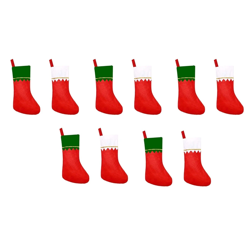

10 шт. рождественские чулки Goodie Bag россыпью, искусственные декоративные носки, подвесные детали 14x6,3 дюйма, красные, простые в использовании