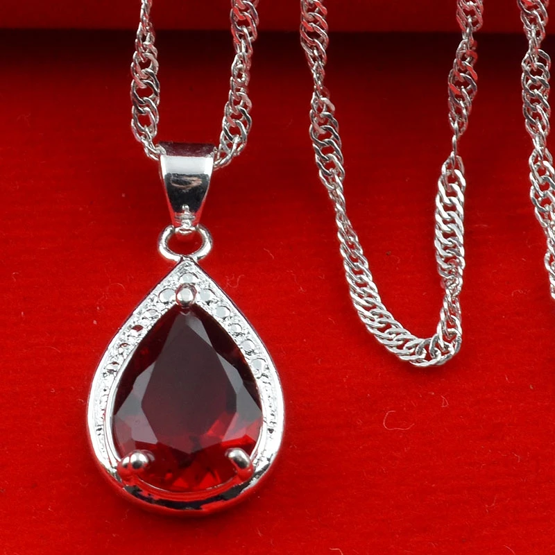 

ANGLANG Novel Designed Women Necklace Water Drop Red Cubic Zirconia Unique Accessories for Party Fancy Gift Statement Jewelry