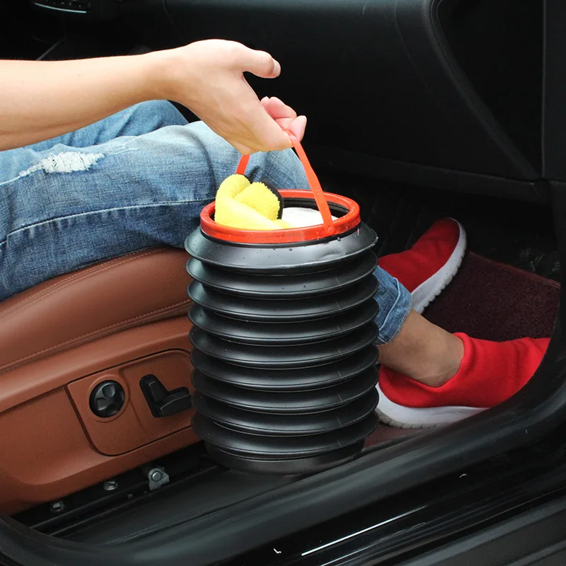 

1 Pc Multifunctional Retractable Folding Car Trash Cans Universal Black Water Storage Buckets Organizer Automobile Accessories