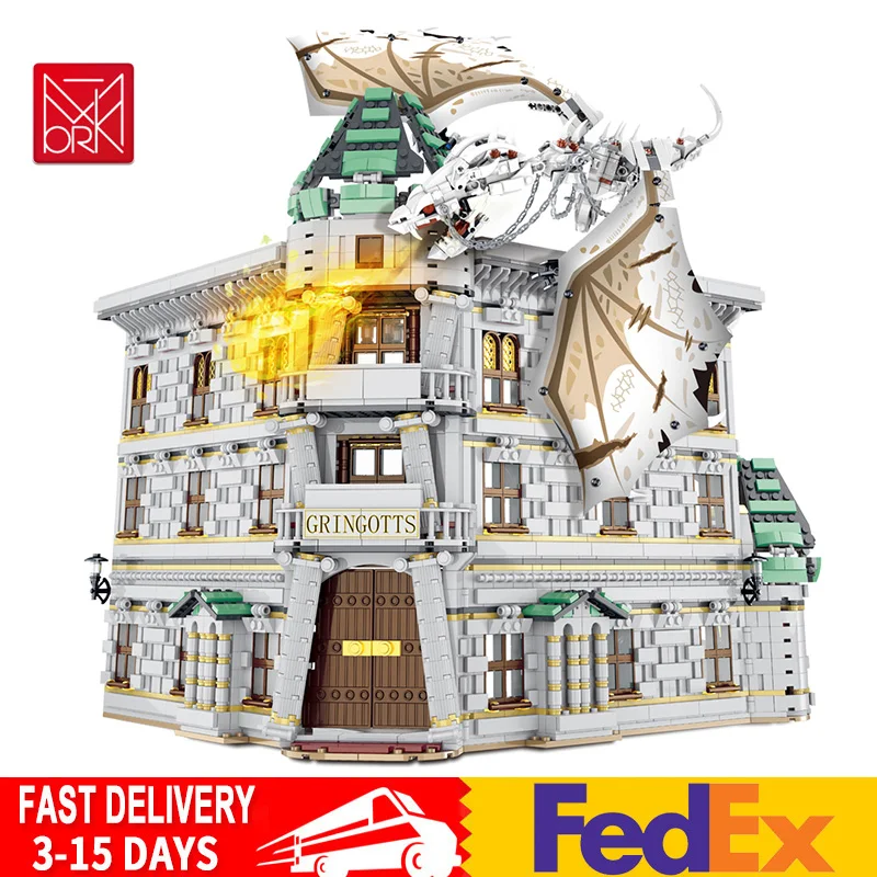 

Compatible with Lego Movie Series MOC-53748 Modular Gringotts Building Blocks Diagon Alley Bank Models Bricks Children Toy Gifts
