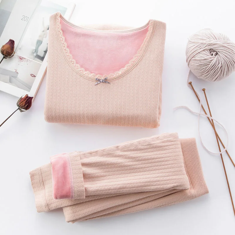 Warm underwear Women's thickened plush top Winter student tight body beauty Women's autumn clothes and trousers Warm clothes