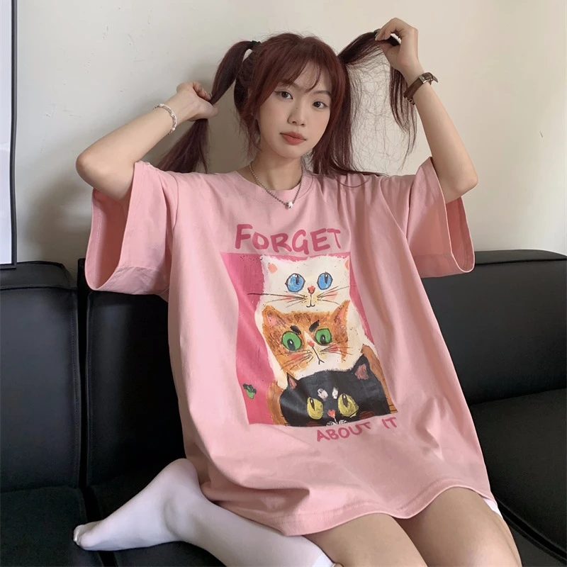 Футболка женская оверсайз с круглым вырезом и коротким рукавом