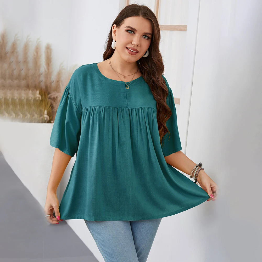 

Plus Size Women Half Sleeve Casual Loose Casual Loose Fashion Short Sleeve Shirt Femme Elegant Ladies Blouses XL-3XL