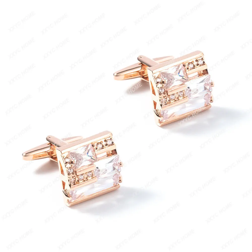 

Новые Гальванические запонки из розового золота и серебра с квадратным цирконием мужские запонки для рубашки