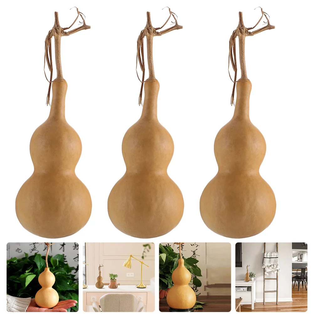 

3 Pcs White Skin Pressed Waist Gourd Natural Home Decoration Wu Blessing Bottle Chinese Statue Groud Ornaments