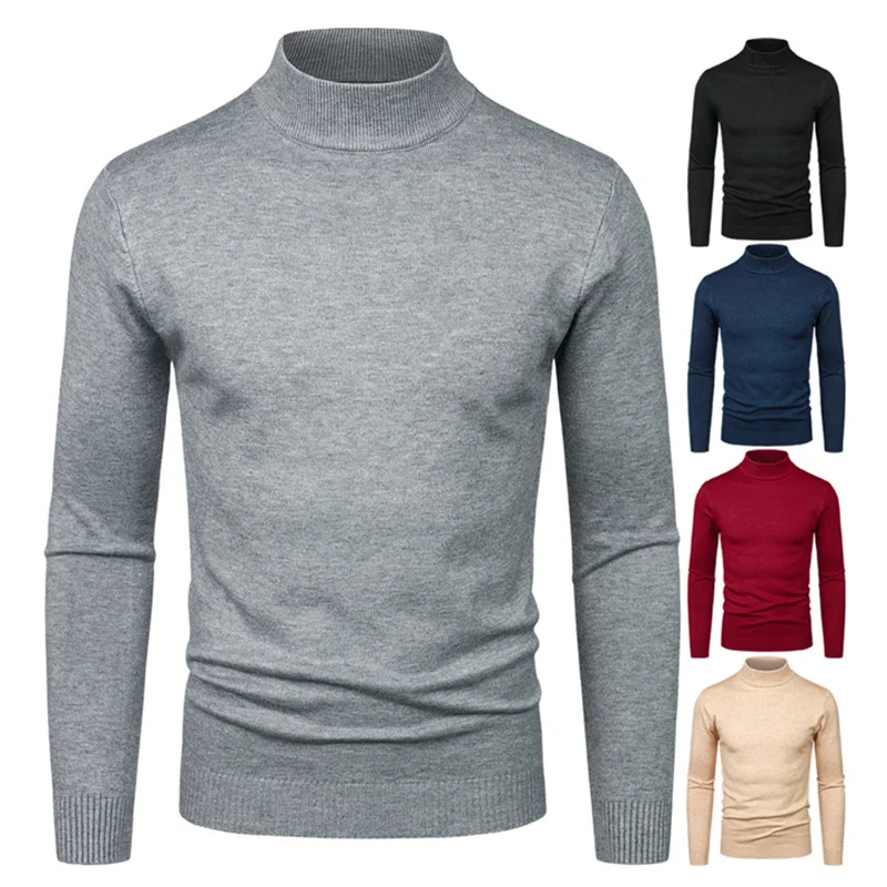 2022 Men's Solid Color Knitwear Half High Collar One Size Simple Warm Keeping Long Sleeve Sweater Fashion Casual Bottoming Shirt