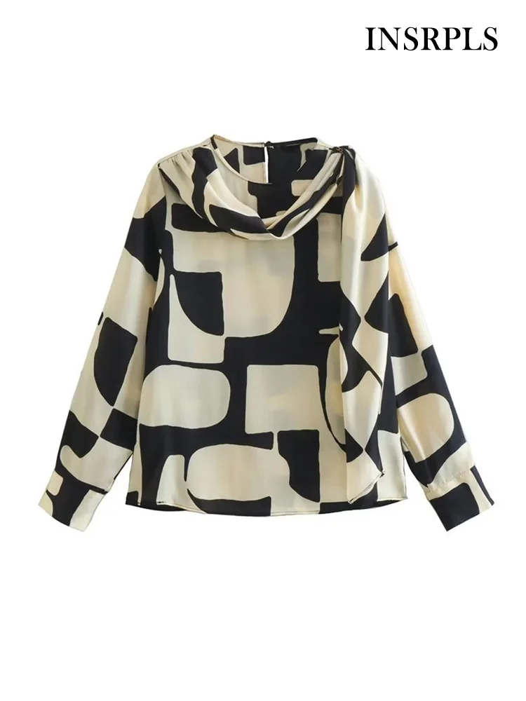 

Женская винтажная блузка с длинным рукавом и круглым вырезом