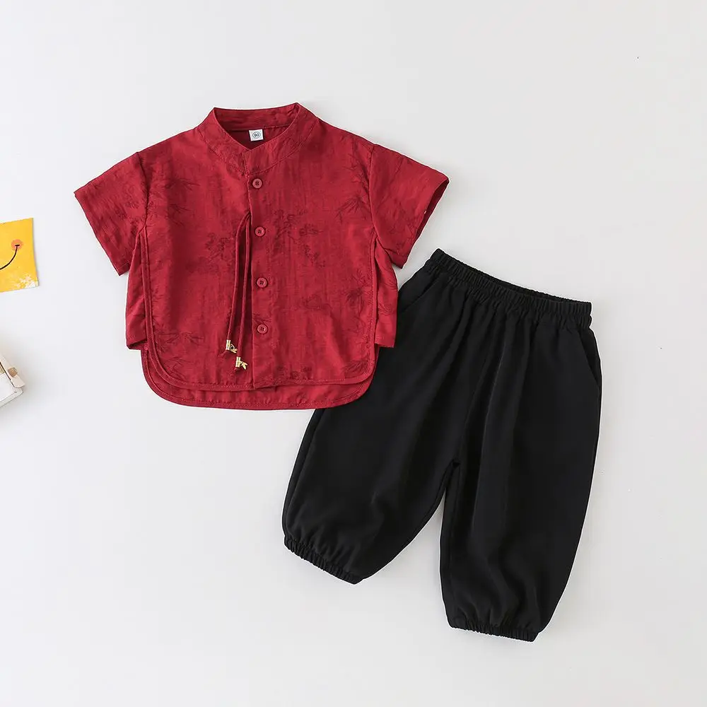 Улучшенная одежда ханьфу в китайском стиле для мальчиков с короткими рукавами