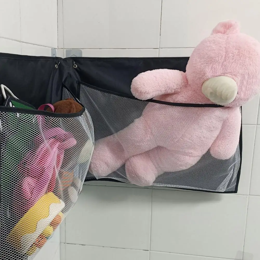 

Toys Storage Bag with Hook Heavy Duty Plush Toy Organizer Wall Mount Storage Bag with Hooks Mesh Pockets for Bathroom or Door
