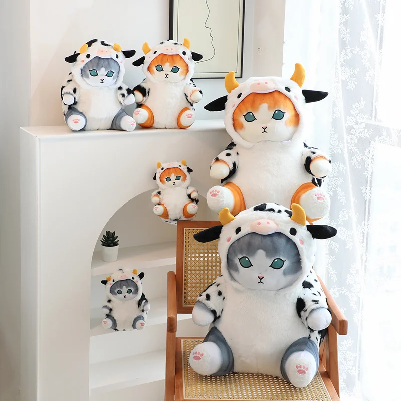 

1pc 20/30/50cm Blue Cat Orange Cat Plush Toy Doll Wearing Cow Costume Cute Room Decor For Children Birthday Gift Doll