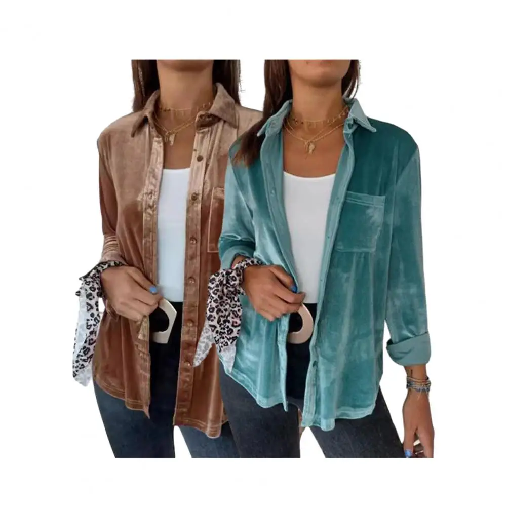 w jednolitym kolorze damska bluzka elegancka z klapami długim rękawem naszytą kieszenią jednokolorowa koszula topy jednorzędowe