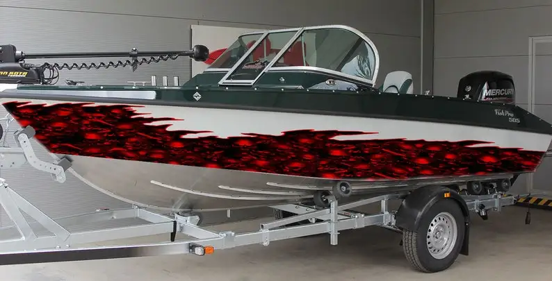 

3D Watercraft Graphic Skull Decal For Boat Ripped Metal-Full Color Speed Tribal Flames Decals Automotive Vinyl Wraps
