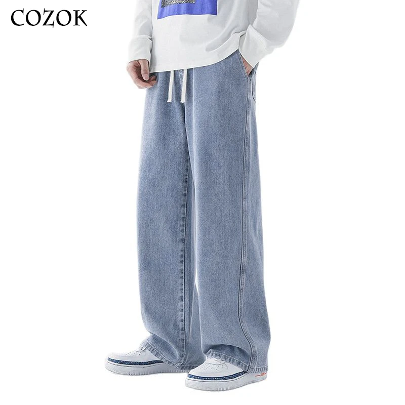 New Brand Jeans Men/Women Spring Loose Straight Tube INS High Street Elastic Waist Casual Loose Wide Leg Jeans for Men