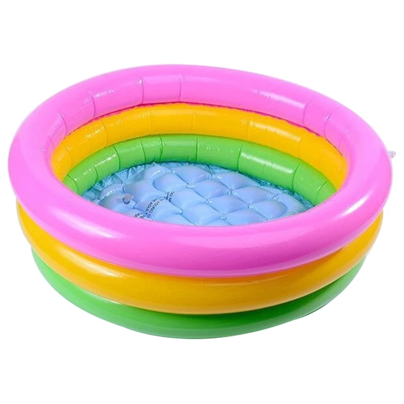 

60CM Inflatable Swimming Pool Kid's Water Play Tri-colour Inflatable Rainbow Round Swimming Pool 3 RING
