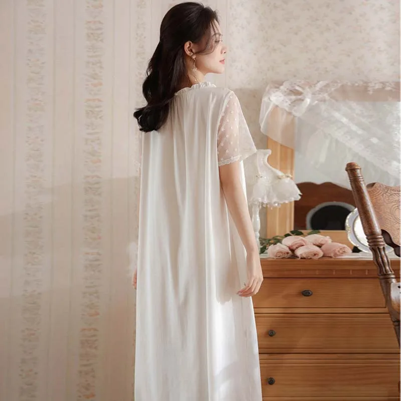 Roseheart Women Homewear White Cotton Lace Sexy Sleepwear Nightdress Nightwear Nightgown Sleepwear Homewear Gown Dress