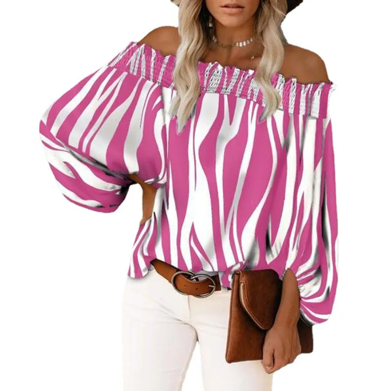 

Women Top 2022 Striped Sexy Fashion One-shoulder Chiffon Shirt Women's Shirt Pullover Blousa