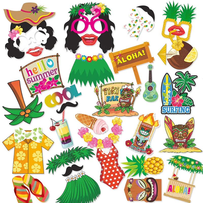 

Тема Tiki, Гавайский пляж, фотомаска с надписью Happy Hello Summer, тропический Алоха, гавайский декор для вечеринки, смешная маска для морского побере...