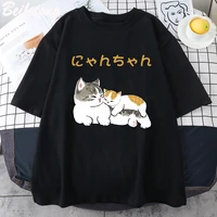 cute cat mom little meow t shirt cartoon sleep funny prints 100 cotton kawaii japanese harajuku short sleeve loose casual o neck