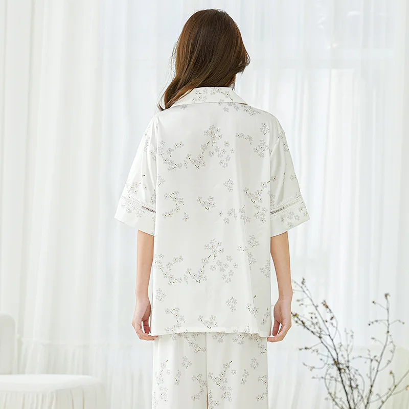 Pajamas for Women's Spring and Summer High-end Lace Short-sleeved Trousers Home Service Suit Can Be Worn Outside Soft Loungewear