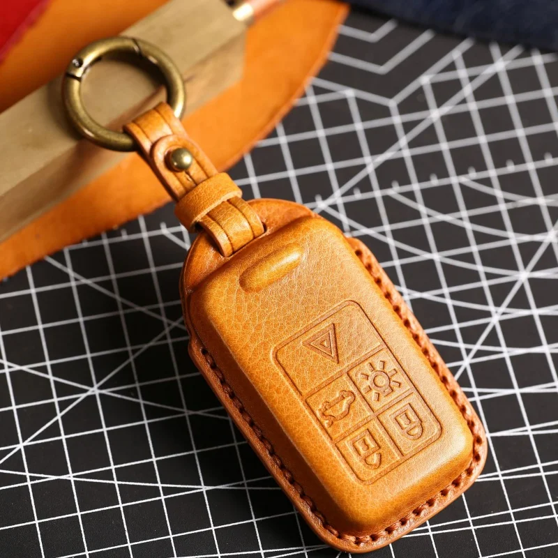 Car Key Case Cover For Volvo XC60 V60 S60 XC70 V40 Leather Keychain Holder Fob Protector Keyring Protective Accessories Shell images - 2