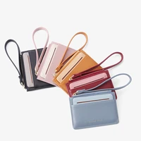 2022 multifunctional dual purpose contrast color double sided slim pu leather coin purse zipper business bank card organizer