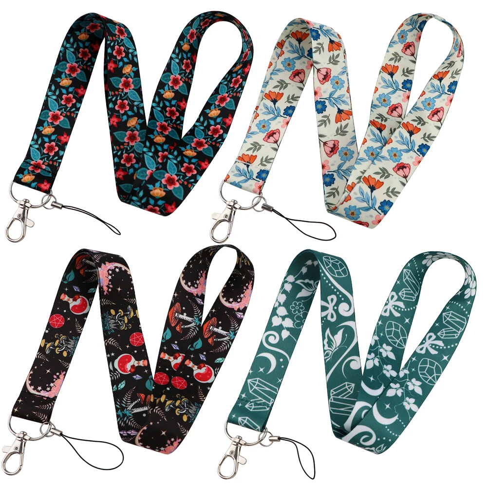 

Flower Plant Pattern Lanyard for Keys ID Card Cover Badge Holder Business Phone Charm Keyrings Neck Straps Keychain Accessories