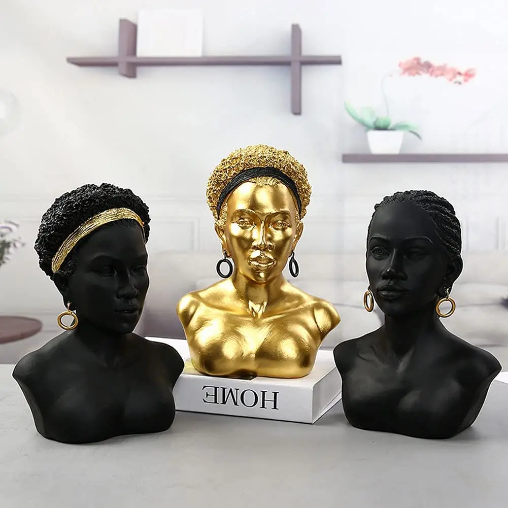 

African Art Sculptures Creative African Lady Black Bust African American Statue Resin Crafts Desktop Ornaments Modern Home Decor