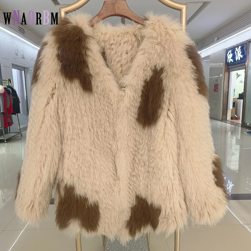 Fashion Real Fox Fur Coat Autumn and Winter Luxury Knitted Coat Women's Long Sleeve Fox Fur Loose Top New Jacket