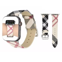 plaid pattern strap for apple watch band 40mm 44mm 42mm 38mm genuine leather wristband belt bracelet for iwatch series 7 6 se 54