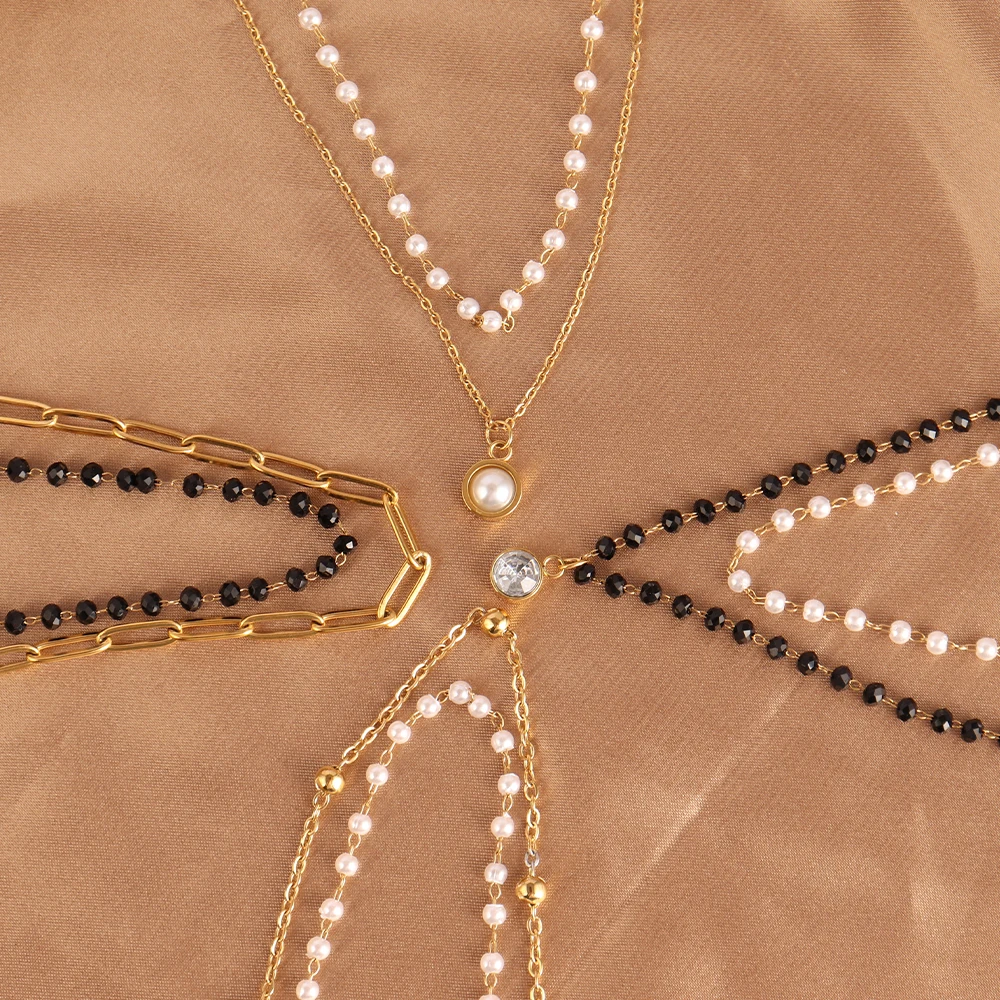 Модное жемчужное ожерелье Kpop для женщин из нержавеющей стали двухслойная