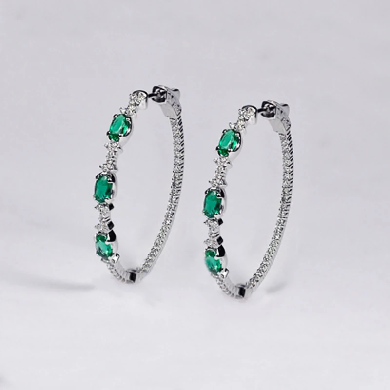 

New Gorgeous Green CZ Hoop Earrings for Women Wedding Engagement Party Noble Accessories Full Cubic Zirconia Fashion Jewelry