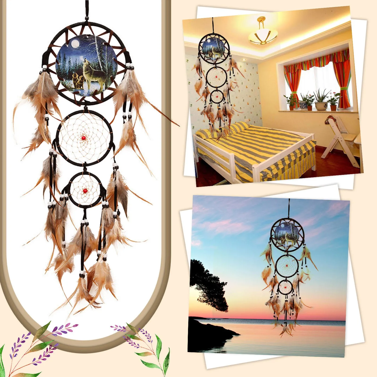 

Dream Catching Wind Chime Wolf Head Oil Painting Dream Catching Wind Chime Home Room Wall Decoration Outdoor Wind Chime