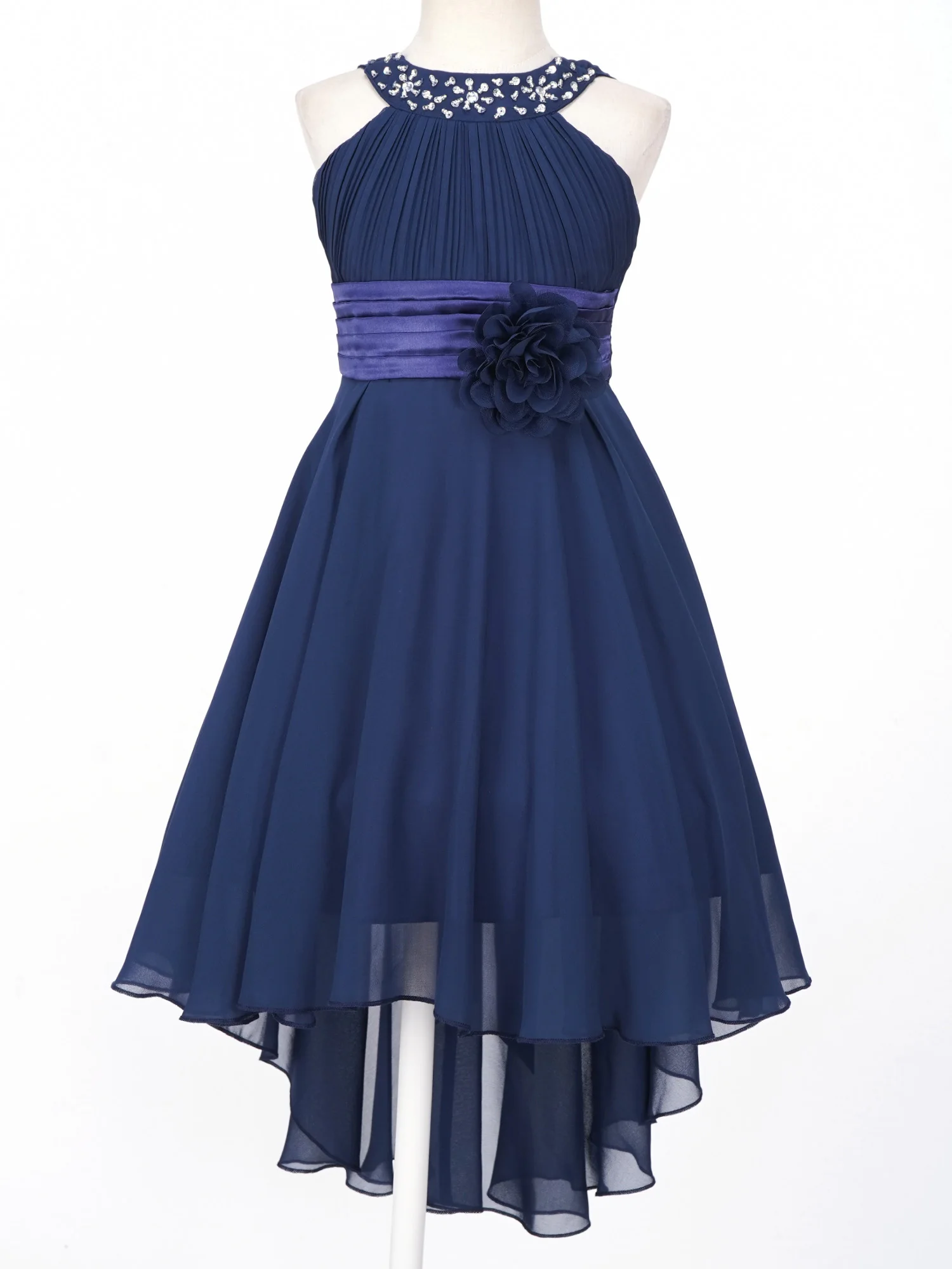 Kids Girls Chiffon Party Dress Sleeveless Shiny Beaded Flower Girls Dresses Elegant Evening Wedding Birthday Party Prom Dress