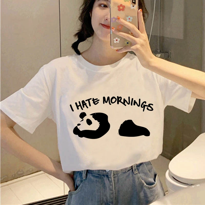 

Футболка женская с рисунком панды, Модный повседневный топ с графическим принтом в стиле Харадзюку, с коротким рукавом